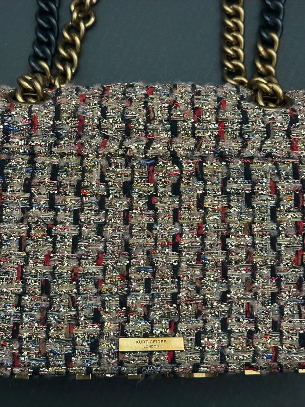 Kurt Geiger Kensington Tweed Shoulder Bag with Gold Chain - Picture 9 of 15